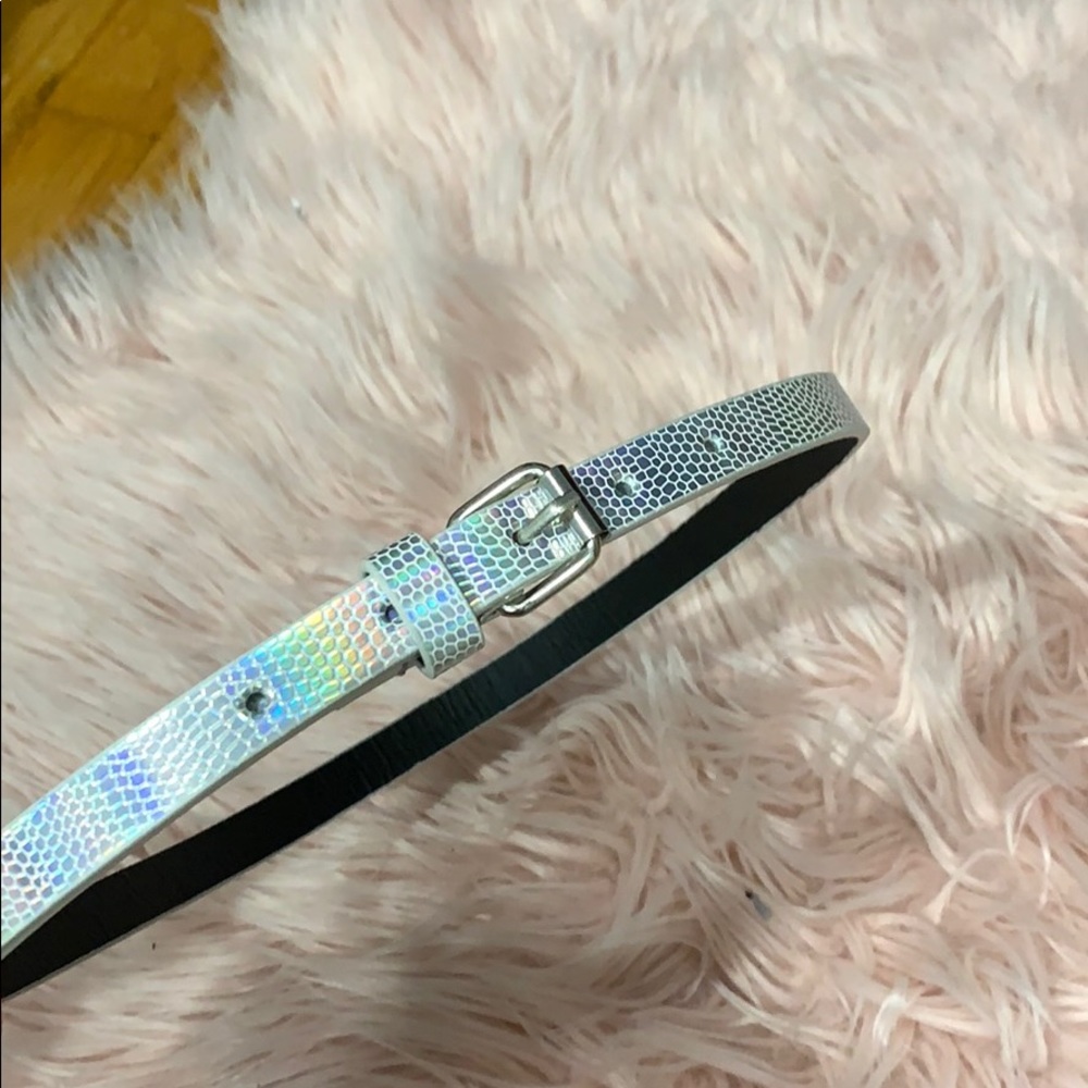 Silver crocodile print belt